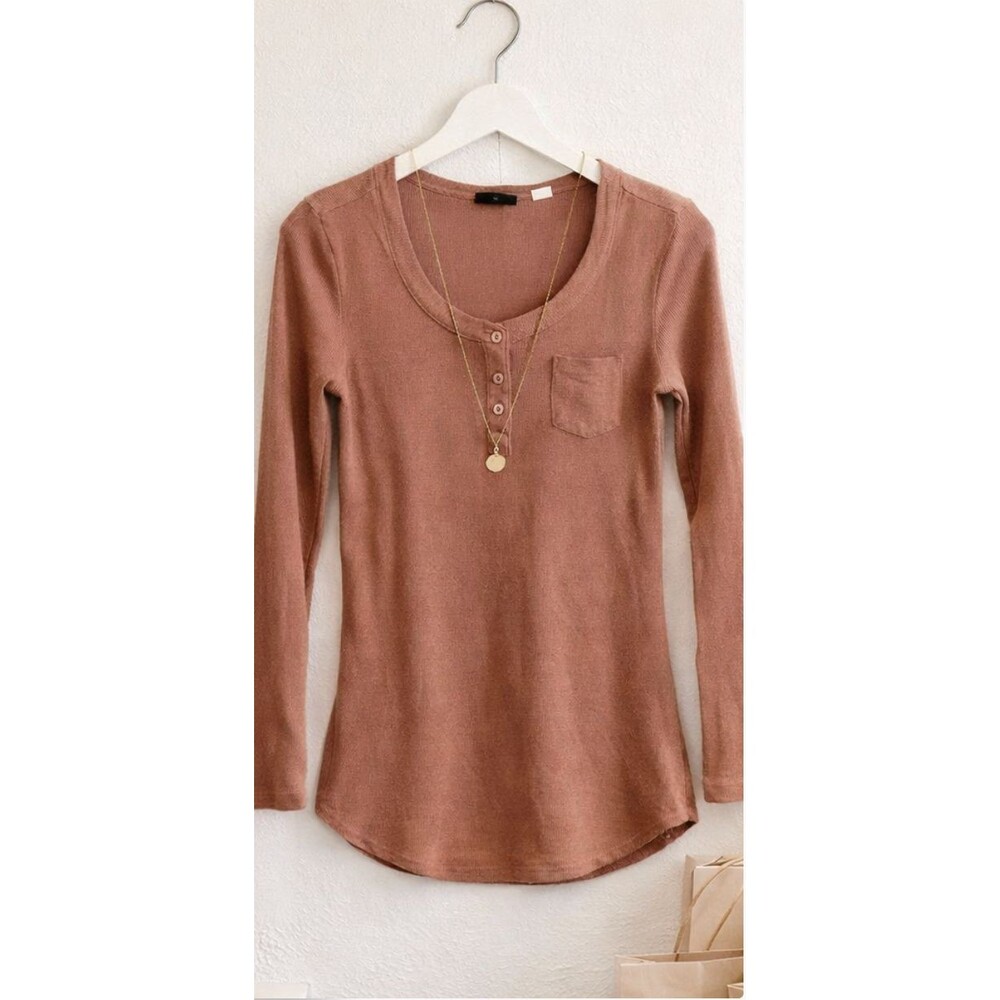 BDG Urban Outfitters Women’s Waffle Knit Henley Thermal Top Clay Pink Size S